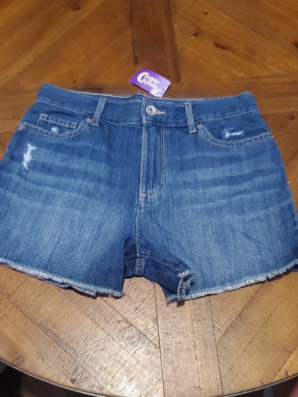 Sugar & Jade Girls' Distressed Blue Denim Shorts